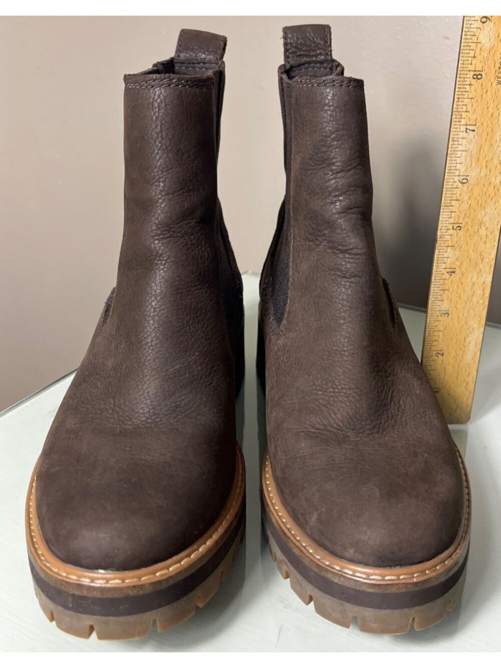 Timberland Courmayeur Valley Boots Chelsea Brown Lug Chunky Sole Rugged Wom 9.5 - Picture 3 of 11